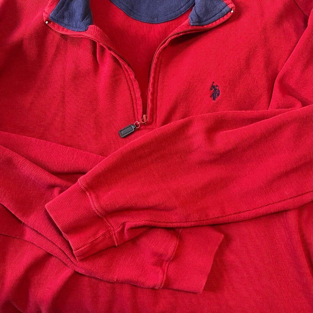 U.S. Polo Assn. Quarter Zip Sweater 100% Cotton Red Men's 2XL - Picture 9 of 11